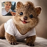 A cheerful toddler with a mischievous grin leans forward, eyes wide and sparkling, wearing a white shirt, with a blurred cozy indoor background that makes the little face pop out like a star.