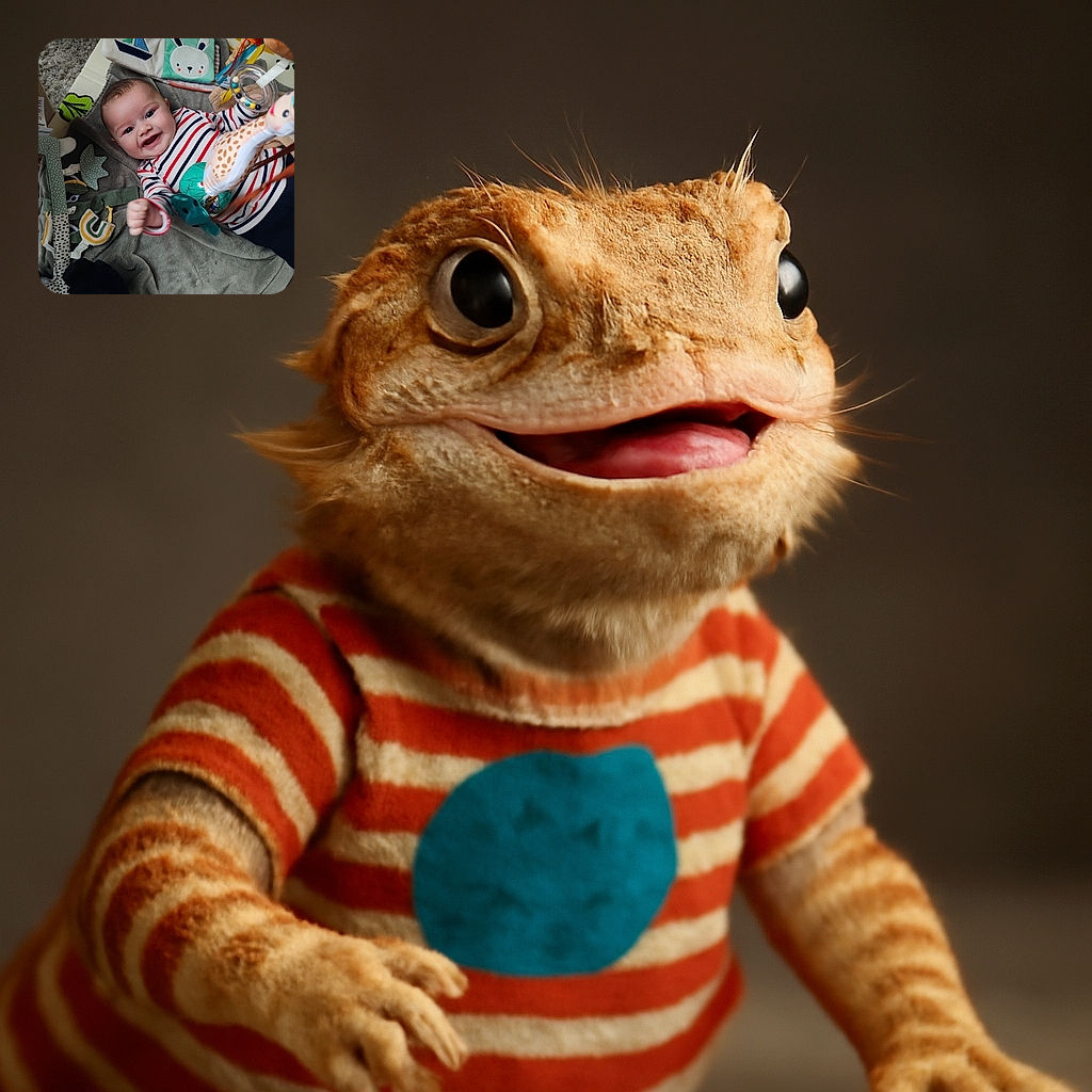 A cheerful baby lying on a cozy blanket surrounded by colorful toys, flashing a bright smile that could melt even the coldest heart. The baby’s striped shirt adds a splash of fun to this warm, playful scene.