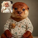 A wide-eyed baby with chubby cheeks stares curiously at the camera, dressed in a whimsical patterned onesie, comfortably resting against a soft, cozy background that blurs out the room behind.