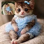 A cute baby dressed in a frilly blue outfit lounges comfortably on a cozy cushion covered in cheerful words like 'baby', 'joy', and 'smile', surrounded by a green couch and a soft carpet, radiating innocence and calm.