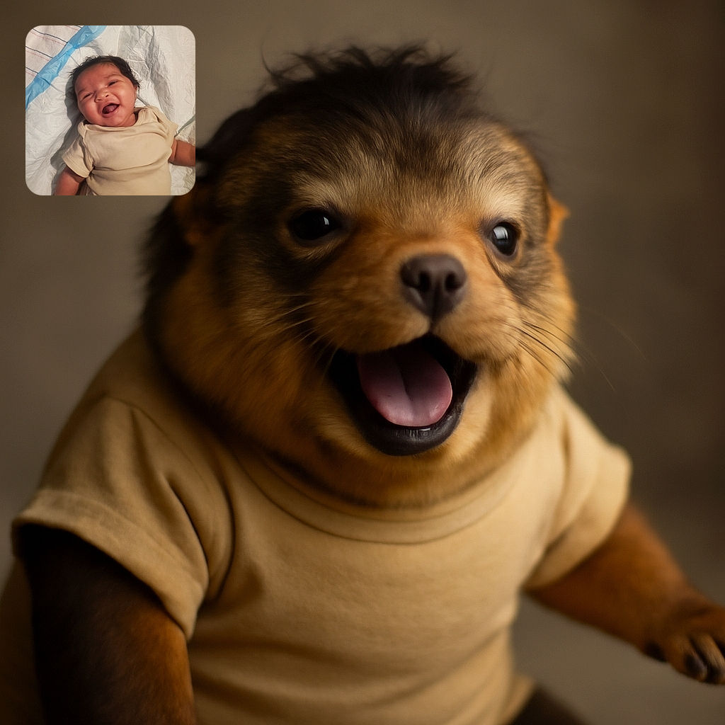 A joyful baby with a big smile and expressive eyes lies on a soft white and blue blanket, radiating pure happiness and innocence.