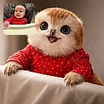 A wide-eyed baby in a red polka-dot outfit sits cozily in a cushioned chair, peeking over a soft white blanket with a curious and joyful expression that could melt even the coldest hearts.