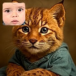 A close-up photo of an adorable baby with big, curious brown eyes and soft, plump cheeks, dressed in a cozy blue outfit, capturing the innocence and wonder of early childhood.