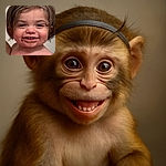 A cheerful toddler with tousled hair and a headband sports a messy chocolate-covered smile, looking like they've just won a delicious battle with a sweet treat.