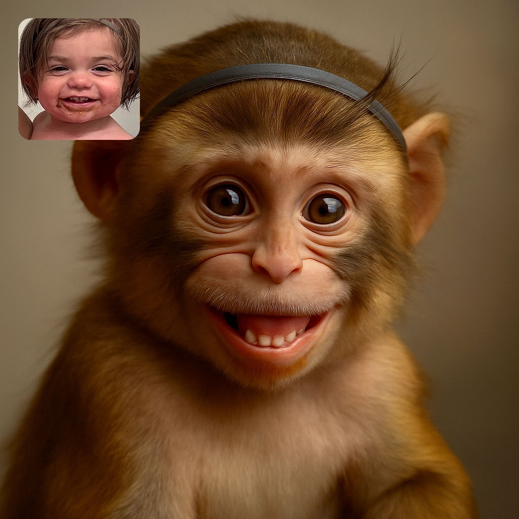 A cheerful toddler with tousled hair and a headband sports a messy chocolate-covered smile, looking like they've just won a delicious battle with a sweet treat.
