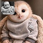 A cherubic baby stares into the camera like a tiny philosopher, wrapped in a bib and snug in a car seat — equal parts snack-time negotiator and cuddle CEO.