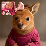 A charming baby with a pink bow headband and a matching pink outfit featuring swan illustrations lounges on a fluffy pink blanket, giving a curious sideways glance that could melt any heart.