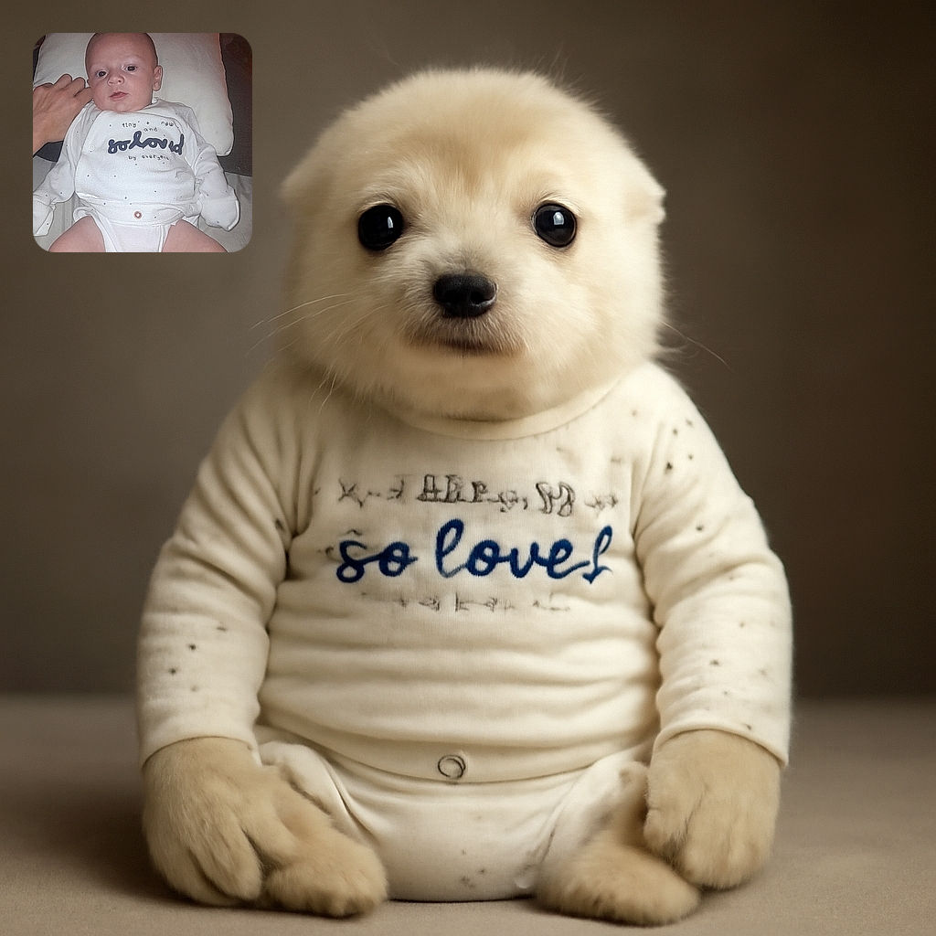 A chubby-cheeked baby lies on a pillow wearing a white onesie that says 'tiny and new so loved by everyone,' with a gentle hand touching the baby's ear, creating a cozy and tender moment in a softly lit room.