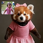 A curious toddler in a pink outfit and matching bow explores the outdoors with wide eyes and tiny hands ready to discover the world, while adults sit casually in the blurred background.