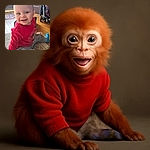 A cheerful baby with sparkling blue eyes and a toothy grin is sitting on a cozy rug, dressed in a bright red sweater and gray pants, holding a toy remote, with a stroller and colorful rug in the background adding a casual home vibe.