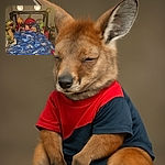 A cozy bedtime scene where a smiling child snuggles under a dinosaur-themed blue blanket with a cat perched on their shoulder, surrounded by various dinosaur toys and plush animals, all framed by a playful bed structure with large round lights.