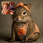 A charming toddler with a peach-colored headband and striped outfit sits comfortably, sporting a curious and slightly mischievous expression. The soft focus background highlights the child's adorable face and playful vibe, making it a heartwarming snapshot.
