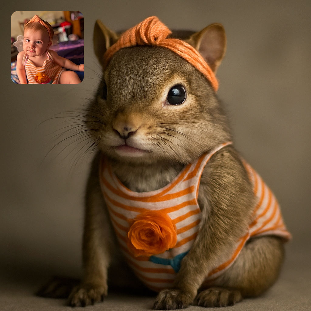 A charming toddler with a peach-colored headband and striped outfit sits comfortably, sporting a curious and slightly mischievous expression. The soft focus background highlights the child's adorable face and playful vibe, making it a heartwarming snapshot.