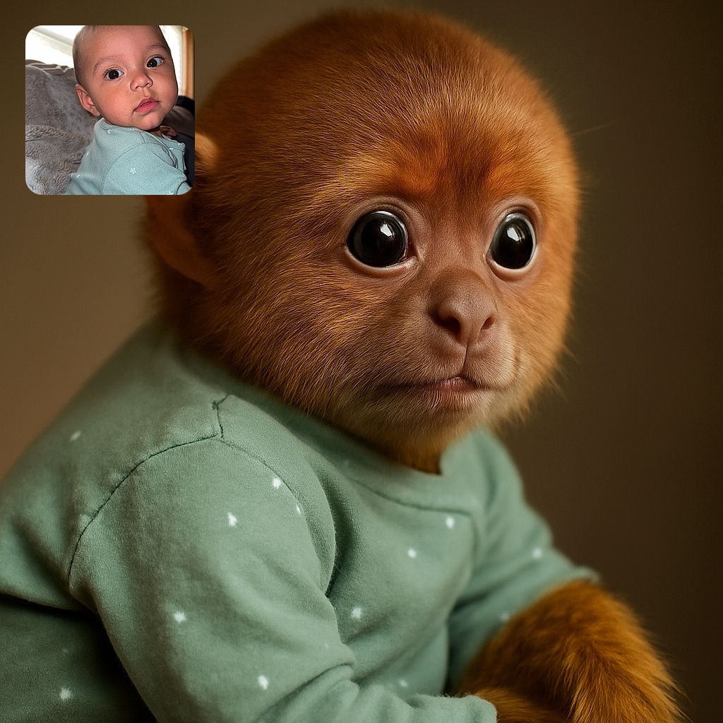 A curious baby with big expressive eyes and chubby cheeks looks over their shoulder, dressed in a cozy green outfit sprinkled with tiny stars, set against a soft, warm indoor background with a fuzzy blanket and window blinds.