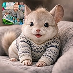 A cheerful baby sitting in a colorful play area, smiling and engaging with a vibrant educational toy book, surrounded by soft cushions and playful objects, with a cozy home setting in the background.