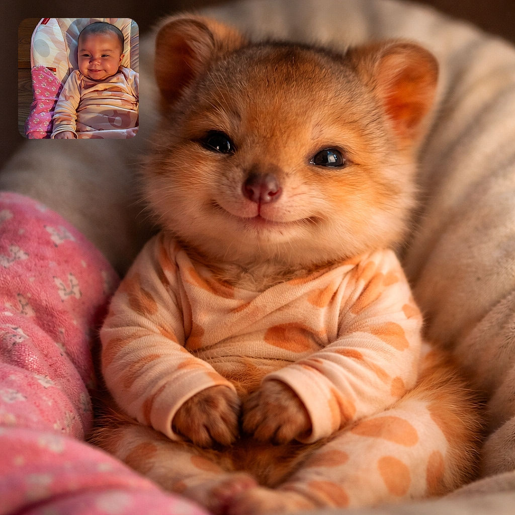 A chubby-cheeked baby grins slyly while lying on a cushioned baby seat with a pink patterned blanket beside them, radiating pure adorable mischief in cozy pajamas.