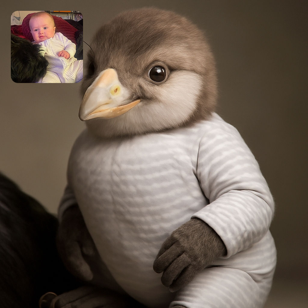 A chubby-cheeked baby in cozy striped pajamas lounges on a plush red blanket, while a curious black dog sniffs close by. The background features a cozy room with shelves, boots, and a sign reading 'SHEPHERD, I SHALL NOT WANT.'