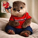A cute baby wearing a red Tommy Hilfiger shirt and navy shorts is lying on a checkered pillow and soft blanket, surrounded by blocks showing '4 MONTH' to celebrate their age milestone. The baby looks curious and slightly surprised, with a tiny drool adding to the adorable vibe.
