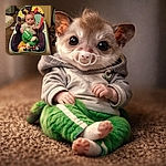 A pudgy-cheeked baby lounges like a tiny monarch in a brightly patterned bouncer, pacifier in place and green pants on full display — giving a calm, slightly unimpressed stare that says 'I've inspected the world and it's fine.'