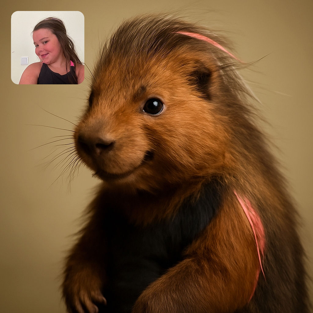 A young girl with long brown hair and a pink headband smiles shyly at the camera, wearing a black top with a hint of pink strap visible, against a plain light-colored wall with a light switch in the background.