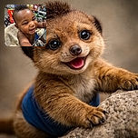 A joyful baby with a mohawk hairstyle is reaching out with curiosity and excitement from a shopping cart lined with a cozy blanket, surrounded by colorful cereal boxes in a grocery store aisle.