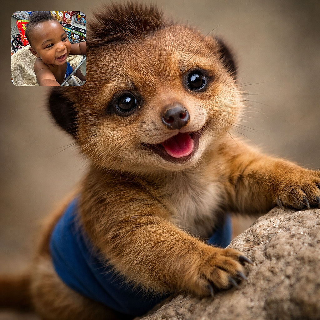 A joyful baby with a mohawk hairstyle is reaching out with curiosity and excitement from a shopping cart lined with a cozy blanket, surrounded by colorful cereal boxes in a grocery store aisle.