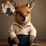 A joyful baby in cozy clothes lounges on a fluffy gray pillow, flanked by two adorable stuffed bunnies, flashing a mischievous smile that could melt hearts everywhere.