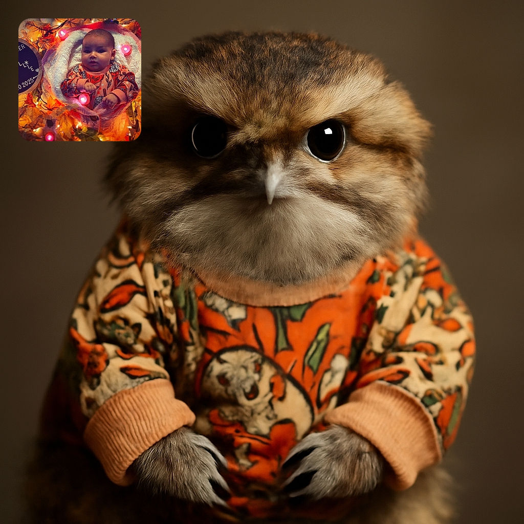 A cozy baby wrapped in a fluffy blanket lies surrounded by autumn leaves and glowing fairy lights, holding a small pink light. Next to the baby is a round board with a cute message marking the baby's 2-month milestone in November.