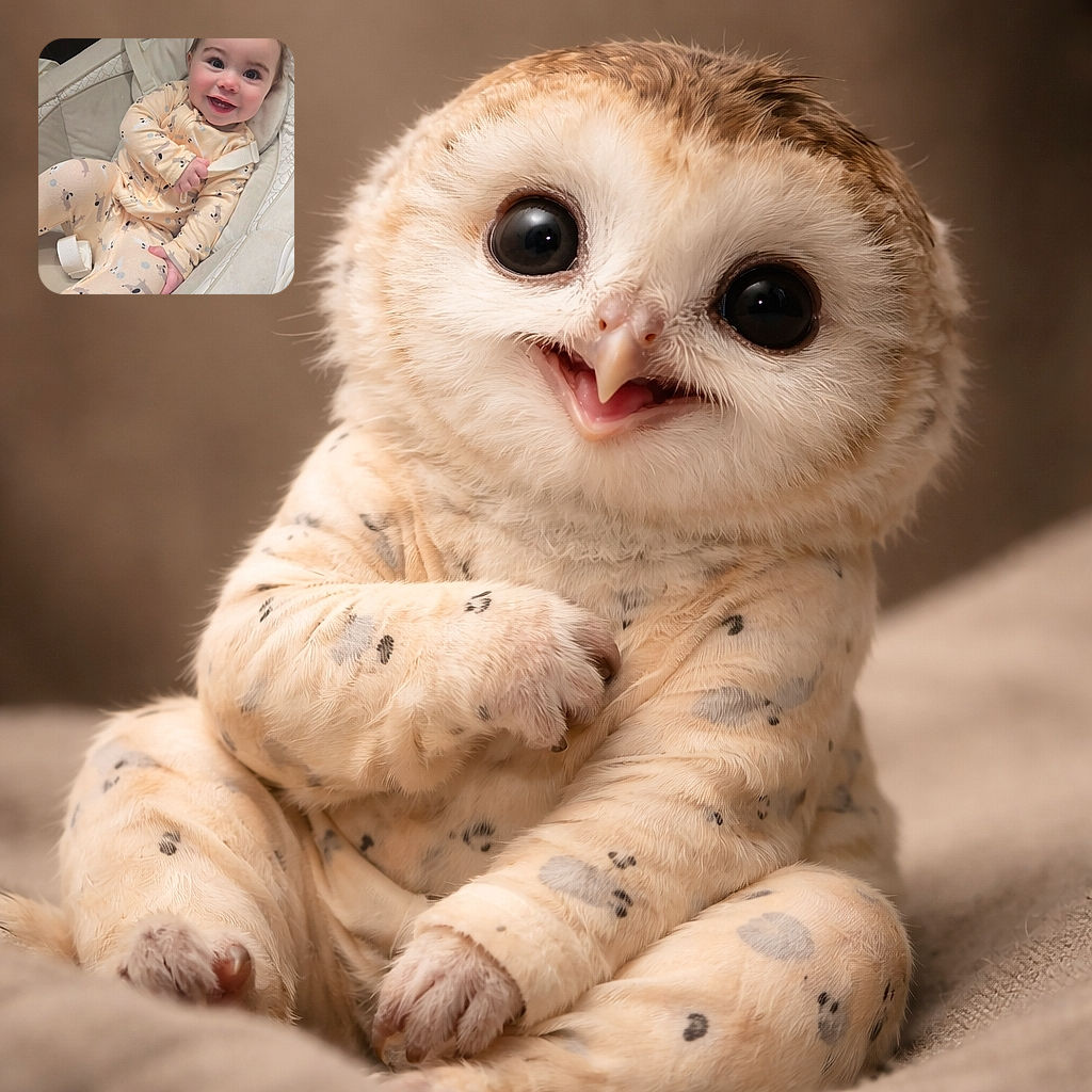 A cheerful baby in a cozy, animal-patterned onesie is happily strapped into a cushioned baby seat, flashing a toothy smile that could brighten anyone's day.