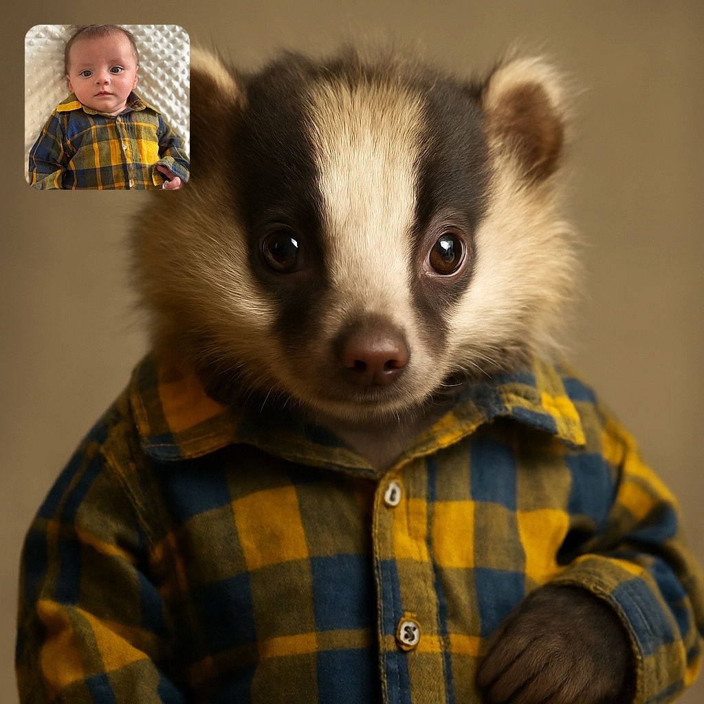 A wide-eyed baby lying on a textured white blanket, wearing a cozy plaid shirt with yellow, blue, and green hues, looking curiously at the camera with soft natural lighting highlighting the smooth skin and delicate features.