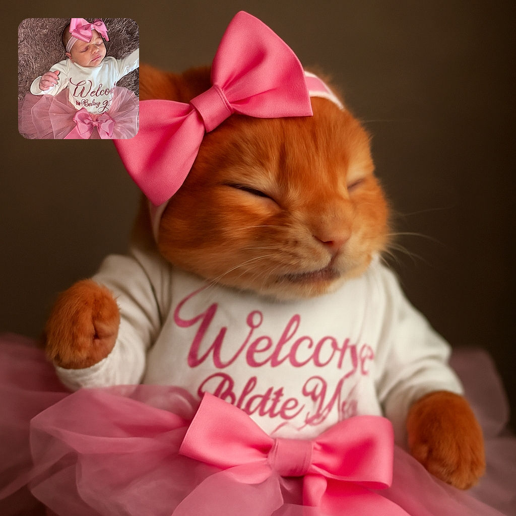 A peacefully sleeping baby girl dressed in an adorable pink tutu and matching bow headband, resting on a fluffy textured blanket. The baby's onesie reads 'Welcome Baby Girl' in elegant script, making this a heartwarming and tender moment captured in soft, natural lighting.