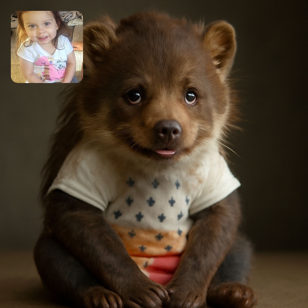 A cheerful toddler with bright eyes and a charming smile sits comfortably on a couch, wearing a cute white t-shirt with a colorful giraffe design and gray pants. The cozy background and soft lighting add warmth to this candid moment of innocence and joy.