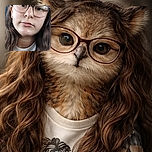 A close-up selfie of a young girl with long wavy hair and glasses, looking calmly at the camera with a neutral expression. The background is blurred, possibly inside a vehicle, focusing attention on her face and upper torso.