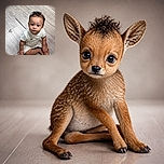 A curious baby sits on the floor in a stylish checkered romper, gazing up at the camera as if silently judging whoever left that mysterious floor scratch nearby.