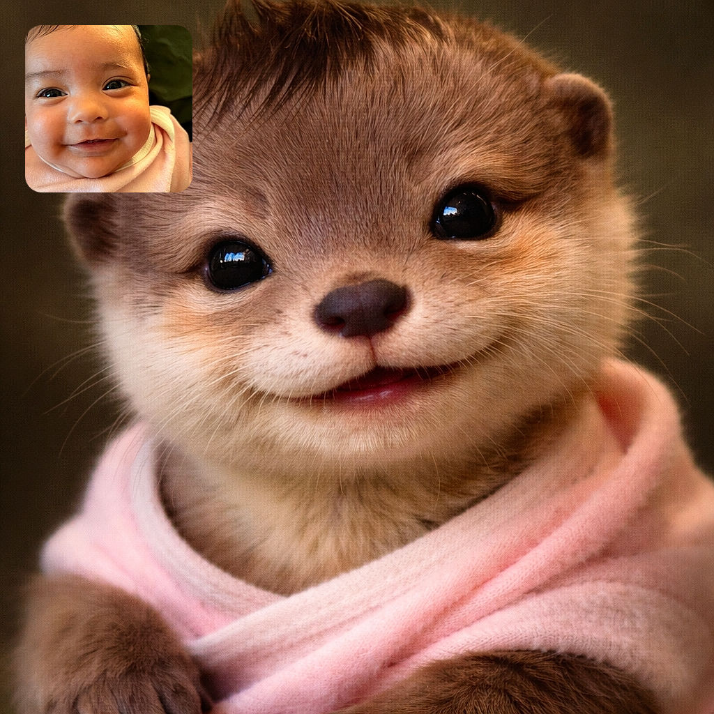 An adorable close-up of a smiling baby with sparkling eyes and chubby cheeks, wrapped in a soft pink outfit, radiating pure joy and innocence against a dark, blurred background.