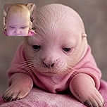 A wide-eyed baby is being cuddled by an older sibling or caregiver, looking like a tiny sleepy boss inspecting the camera while wearing a pink shirt. The cozy indoor setting and soft, dim lighting give the photo a warm family-snapshot feel.