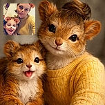 A cozy indoor selfie of a woman and a young child, both sporting playful bear ear and nose filters with sparkles, sharing a warm moment filled with smiles and joy. The background shows a typical home setting with everyday items adding to the casual vibe.