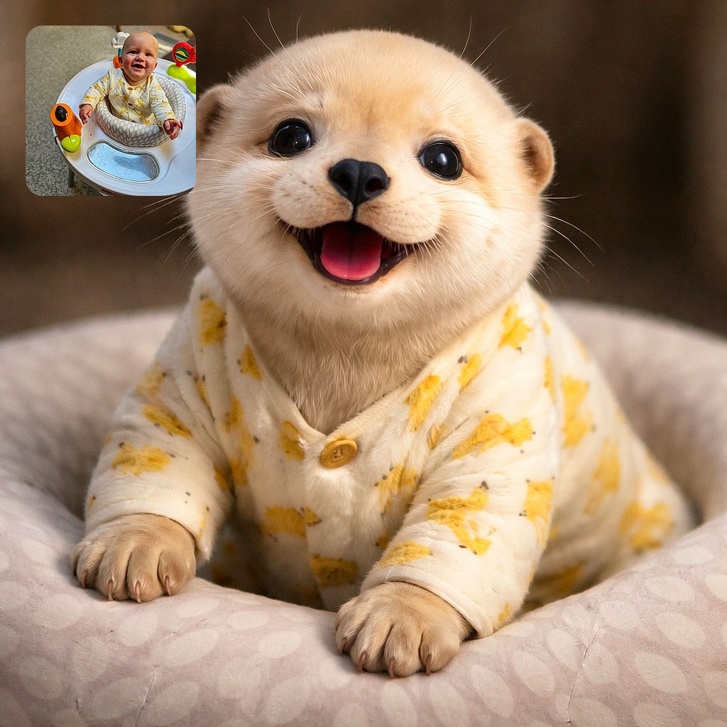 A joyful baby in a giraffe-printed onesie beams brightly while sitting in a cozy baby walker surrounded by colorful toys, with a soft carpet and wooden furniture in the background.