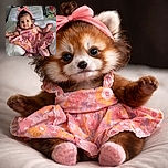 A charming baby girl with a big pink bow on her head and a colorful floral dress lounges comfortably on a white pillow in a cozy bedroom setting, looking curiously at the camera with wide eyes and a slight smile.