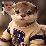 A curious baby stares into the lens with big shiny eyes and a tiny pout, wearing a cozy printed sweatshirt while perched in a high chair — the kind of face that instantly melts snack-time rules.