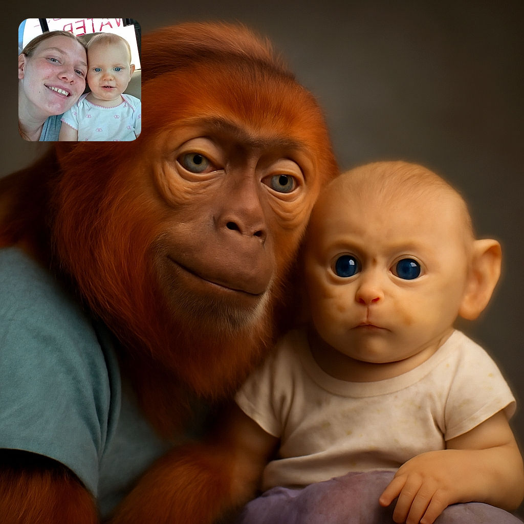 A cheerful selfie of a woman and a baby inside a car, with a bright protest sign visible through the rear window, creating a mix of cozy family moment and activist vibe.