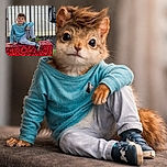 A cheerful young boy in a light blue shirt and gray pants lounges casually on a bright red bench adorned with gear-shaped cutouts, with a black metal fence and parked car in the background, capturing a candid moment of relaxed innocence.