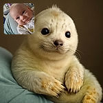 A cute baby with a mischievous smile is snuggled comfortably, wearing a cozy outfit decorated with playful yellow lion cubs. The background shows a casual indoor setting with some household items, and the photo has a watermark text 'Galaxy A34 5G' in the corner.