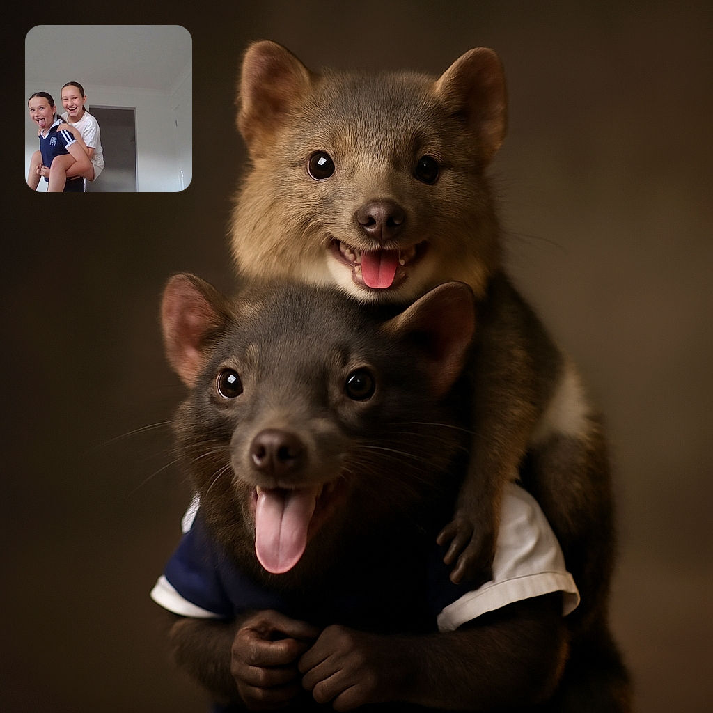 Two cheerful kids are caught mid-play in a bright, plain room. One is giving the other a piggyback ride, while the one being carried sticks out their tongue in a silly, carefree moment.