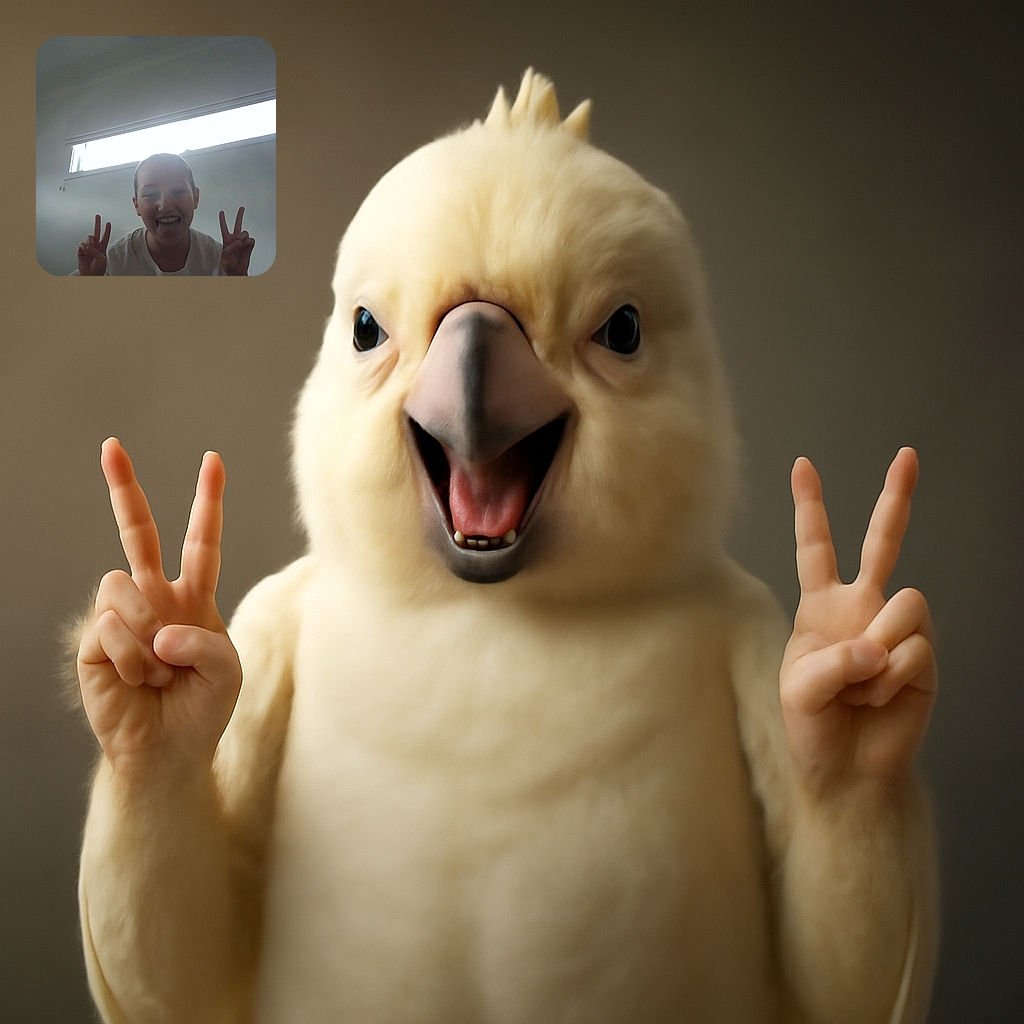 A cheerful child flashes double peace signs with a big smile, backlit by a bright window that adds a soft glow, while a cozy tent with a rainbow plush peeks on the side.