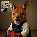 A joyful toddler is sitting on a carpet surrounded by colorful toys, laughing with a bright smile while holding a red triangular block. The cozy room features a dining table, chairs, and a couch, creating a warm and playful atmosphere.
