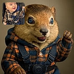 A cheerful baby with sparkling blue eyes and a trendy haircut is strapped comfortably in a stroller, wearing a cozy plaid jacket and ripped navy pants, flashing an adorable open-mouth smile that could brighten anyone's day.