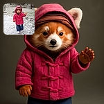 A curious toddler dressed in a bright pink jacket and striped hat stands in a snowy backyard, reaching out as delicate snowflakes fall around, capturing a sweet moment of winter wonder.