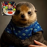 A curious baby sits snugly in a colorful activity jumper surrounded by playful toys, with a soft carpet beneath and a vibrant padded play area in the background. A hand with rings gently supports the jumper, adding a touch of care to this cozy scene.