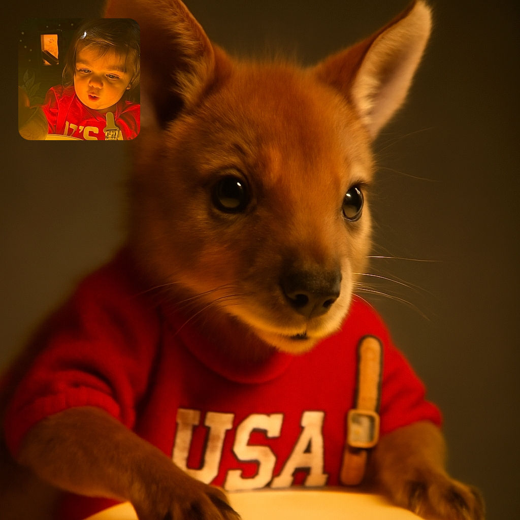 A curious toddler in a red shirt is captivated by the warm glow of a yellow light source, their wide eyes and slightly parted lips expressing wonder and amazement in a cozy, dimly lit setting.